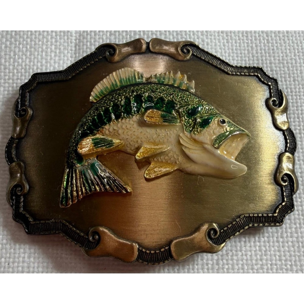 Vintage Raintree Bass Fishing Belt‎ Buckle Enamel Largemouth Fish 1979 USA Made